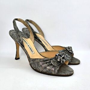 Manolo Blahnik Metalic Animal Print Sandals IT36/US6